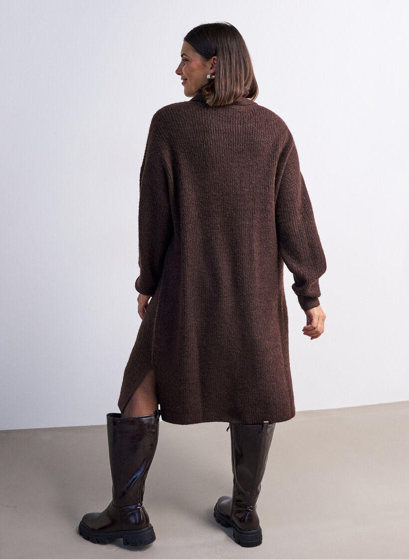 Gebreide jurk met col, Bruin, Model image number 2
