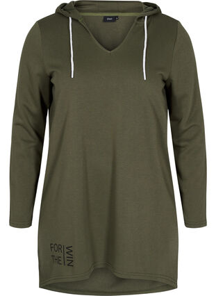 Lang sweatshirt met v-hals en capuchon, Ivy Green, Packshot image number 0