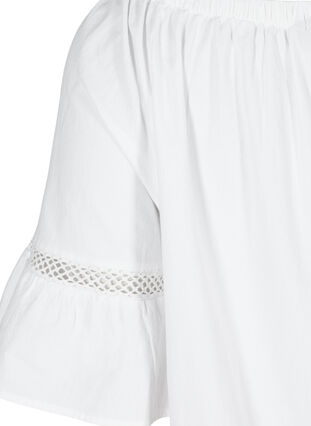 Katoenen jurk met kanten rand en korte mouwen, Bright White, Packshot image number 3