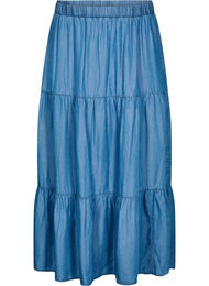 Denim maxi rok met ruches, Blauw