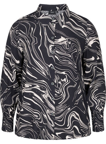 Viscose overhemd met lange mouwen en print, Black Swirl AOP, Packshot image number 0