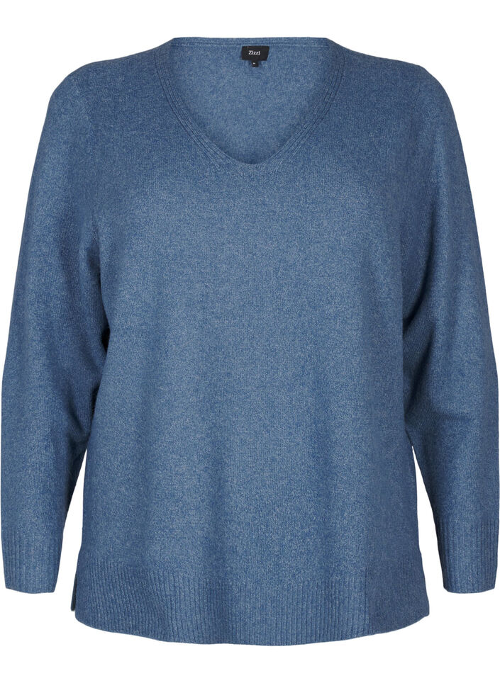 Gebreide blouse met V-hals, Bering S. White Mel., Packshot image number 0