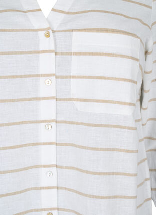 Overhemdblouse met knoopsluiting in katoen-linnen mix, White Taupe Stripe, Packshot image number 2