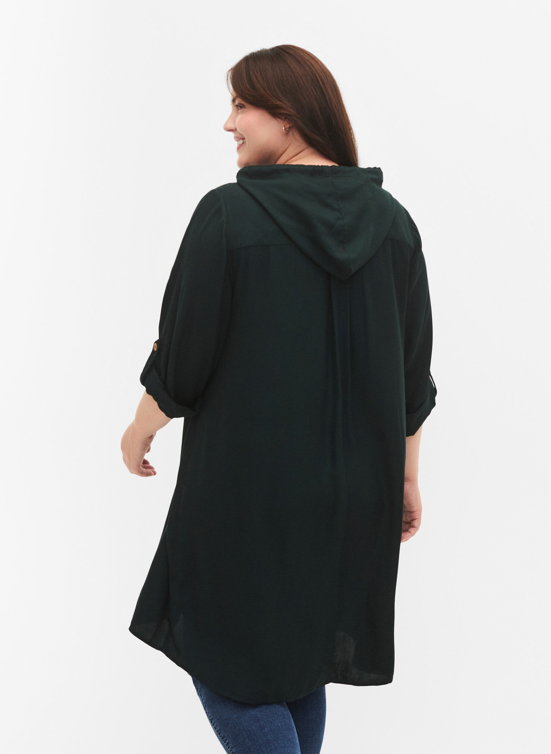 Zizzi Tuniek van viscose met capuchon, Scarab, Model image number 1
