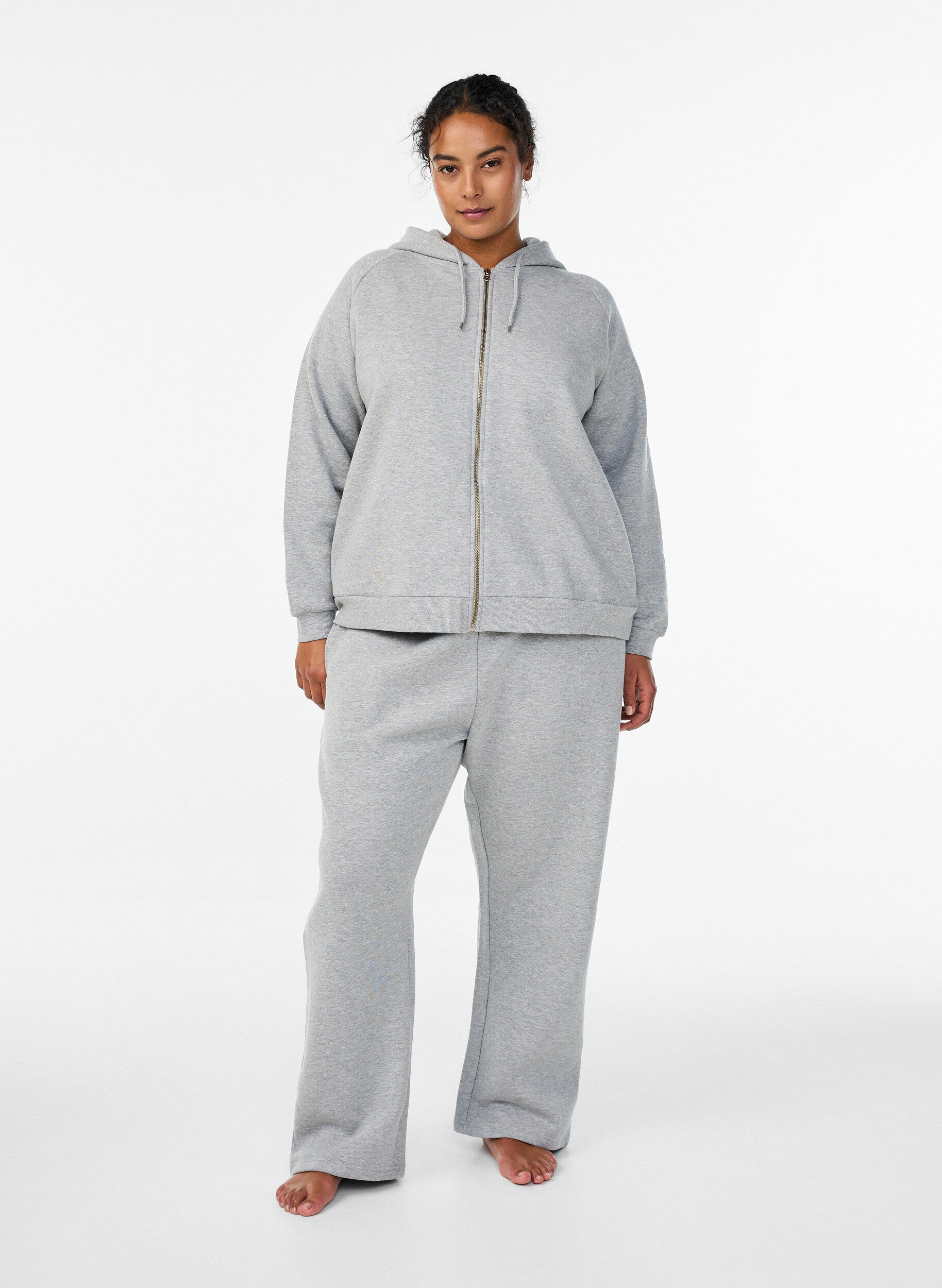 Zizzi Hoodie met rits, Grijs, Model image number 1