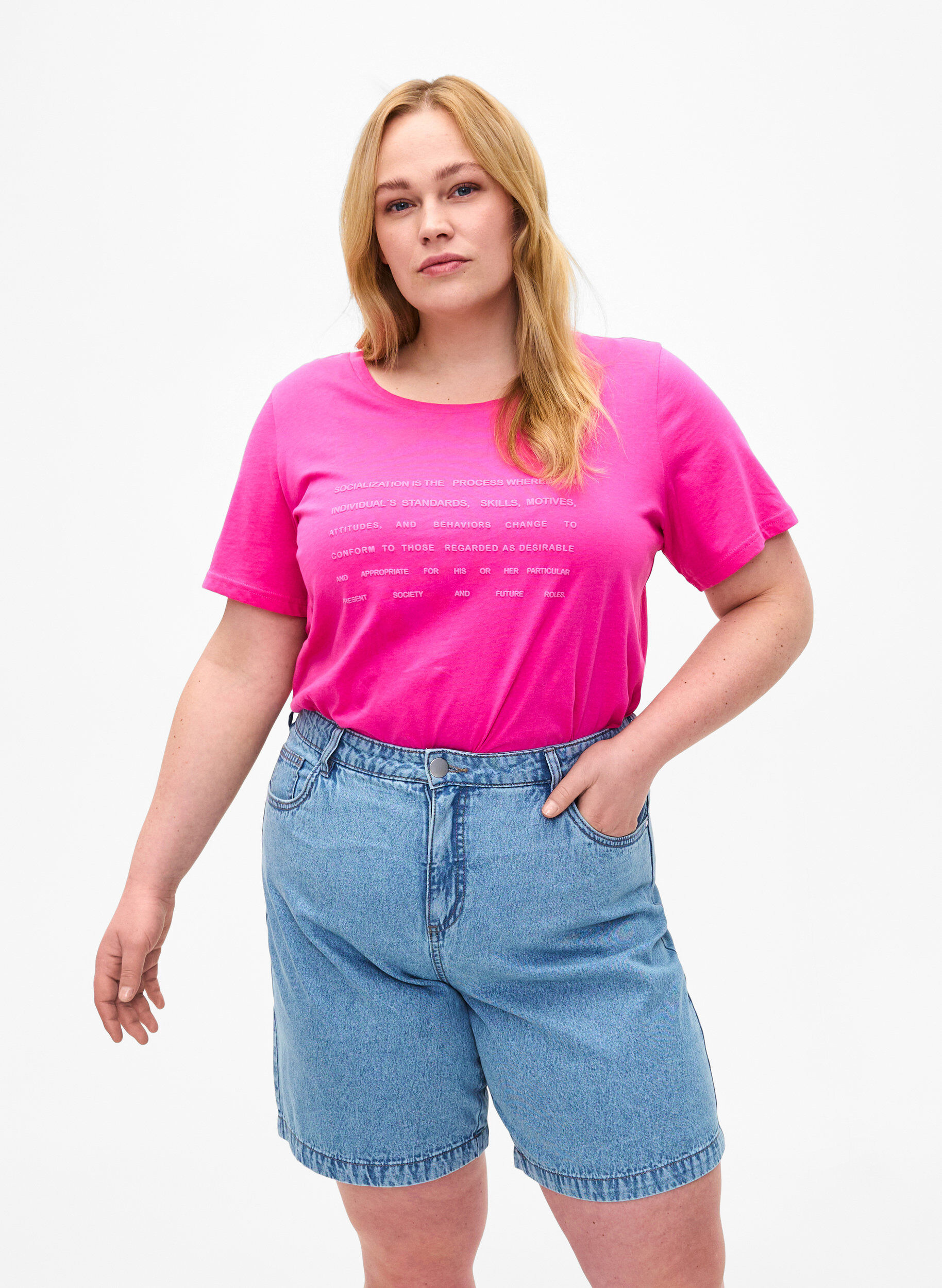 Zizzi Hoge taille korte spijkerbroek, Light Blue Denim, Model image number 0