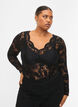Kanten blouse met V-hals en lange mouw, Black, Model image number 0