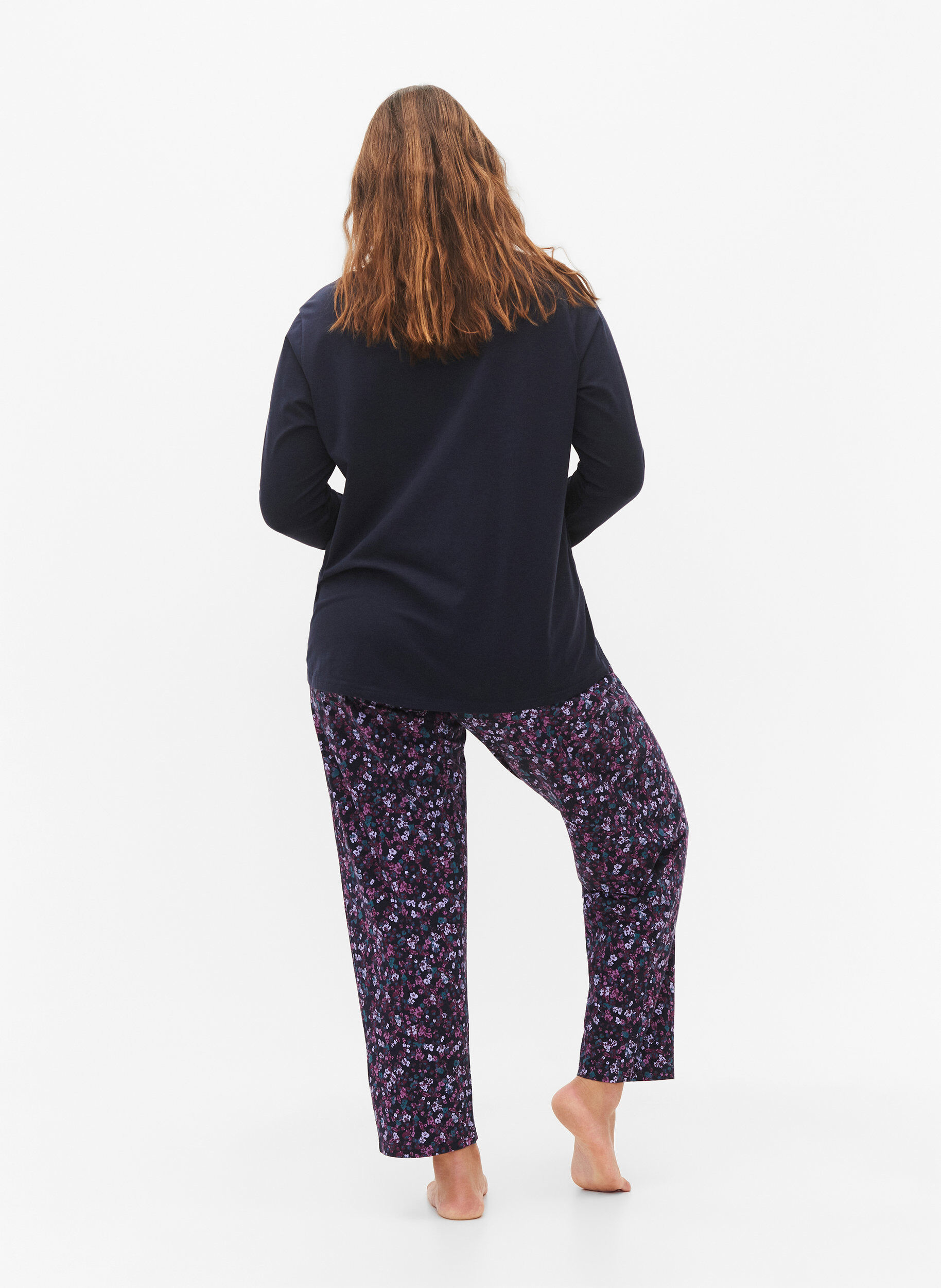 Zizzi Kleren pyjama broek met print, Blauw, Model image number 1