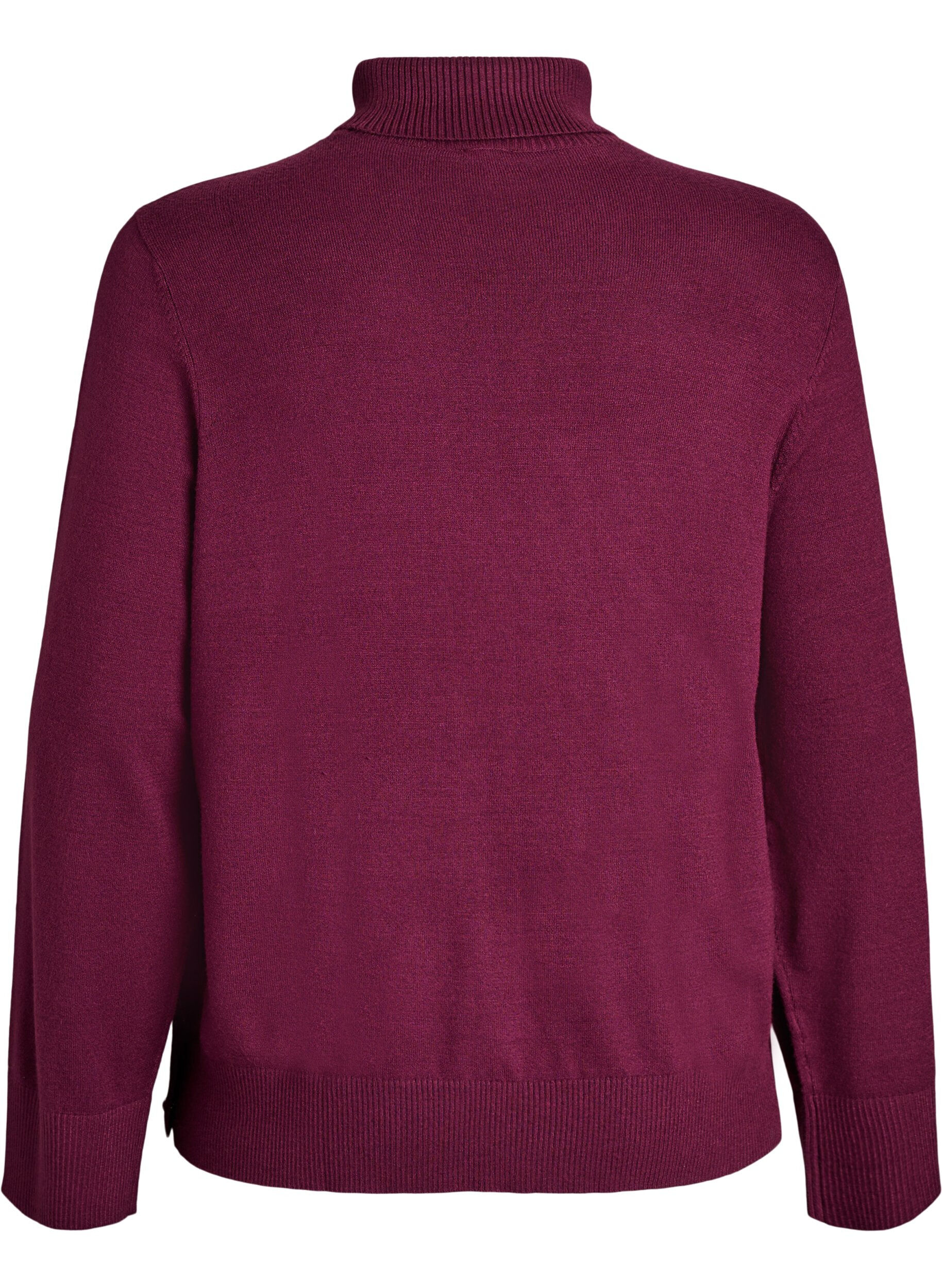 Zizzi Gebreide blouse met col en knopen aan de zijkant, Donker Bordeaux, Packshot image number 1