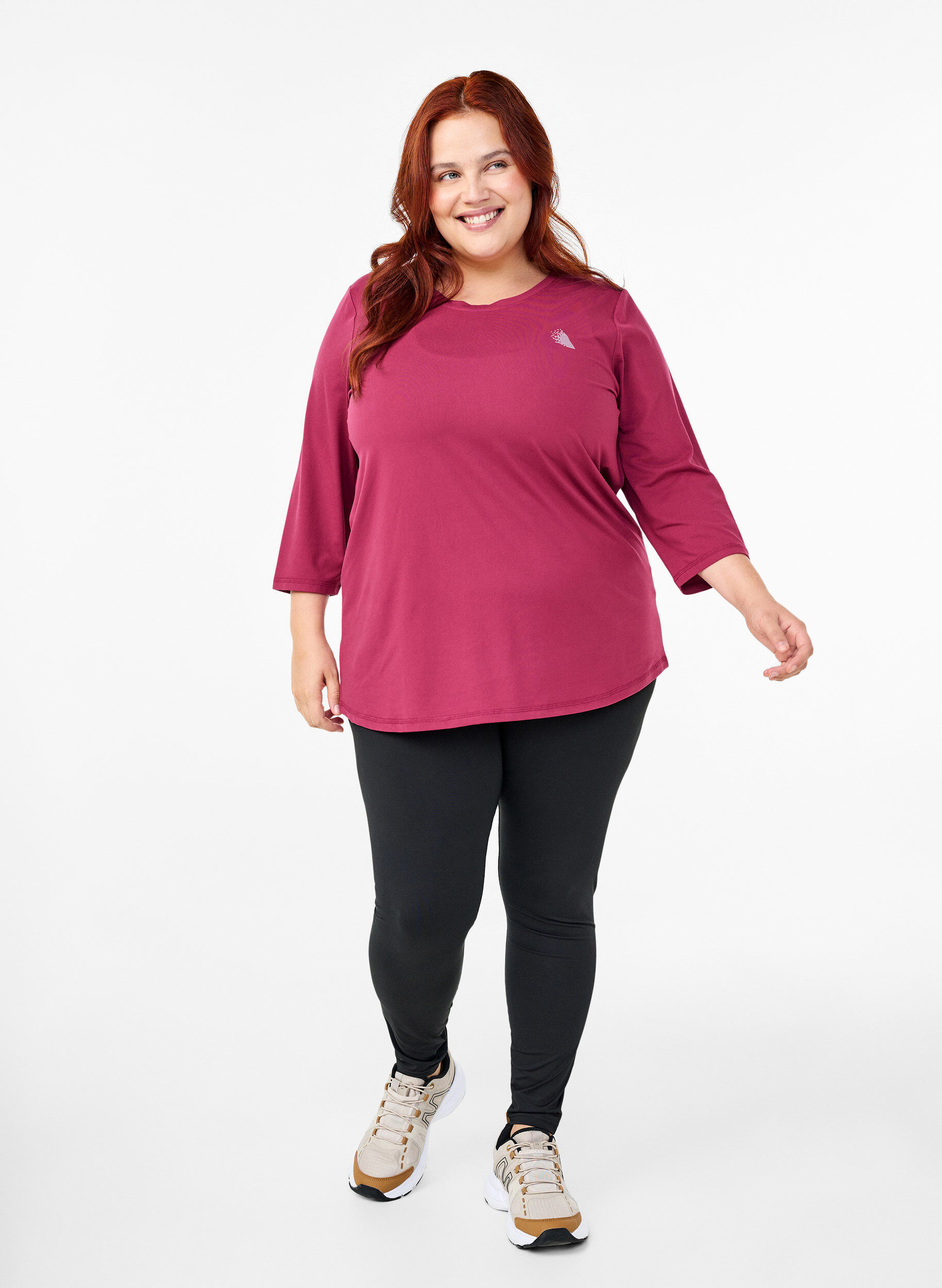 Zizzi Sporttop met 3/4 mouwen, Rood, Model image number 1