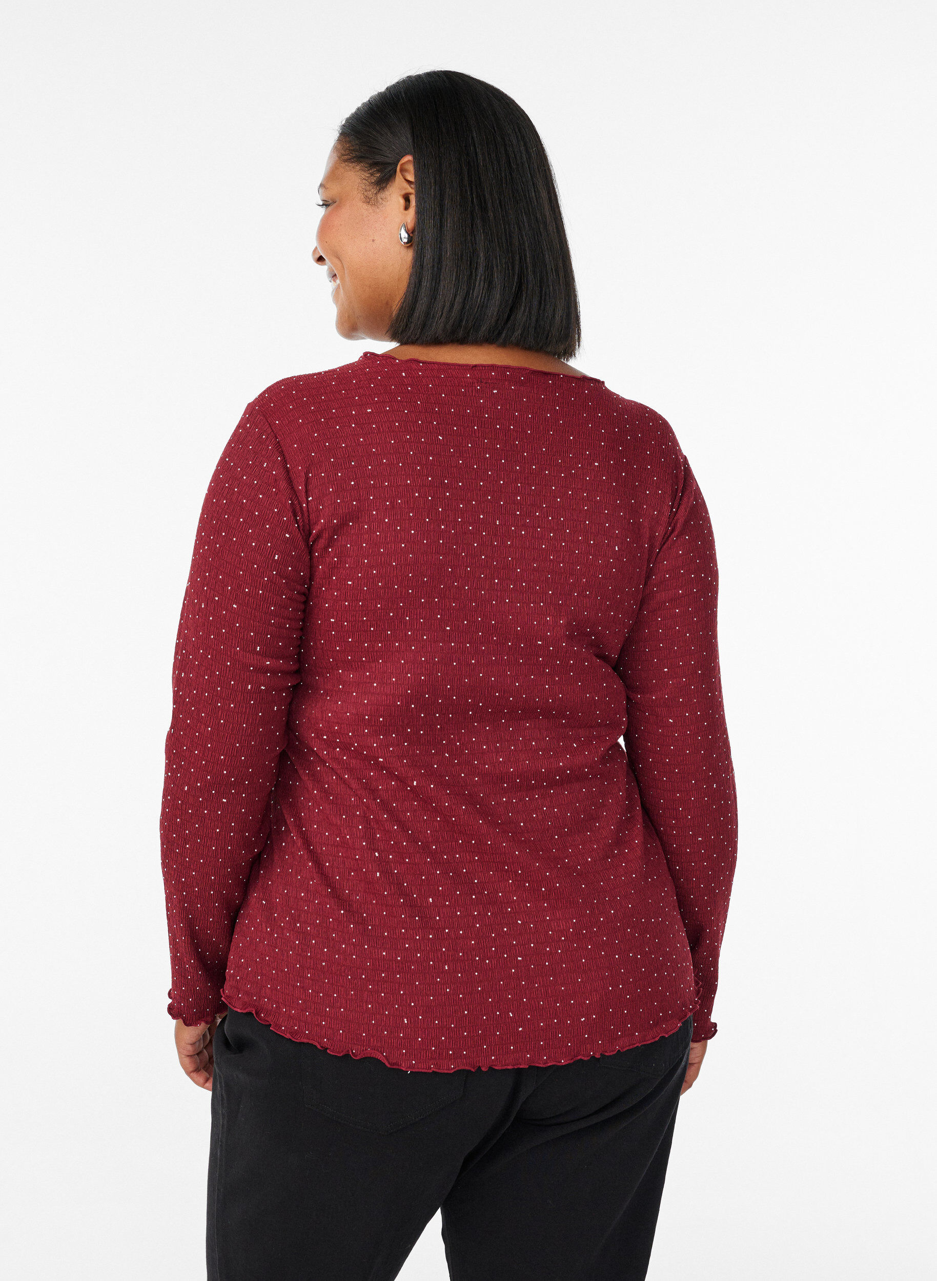 Zizzi Blouse met lange mouwen en strassstenen, Donker Bordeaux, Model image number 2