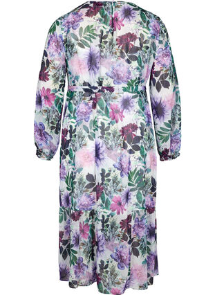 Midi-jurk met bloemenprint en lange mouwen, Purple Flower mix, Packshot image number 1