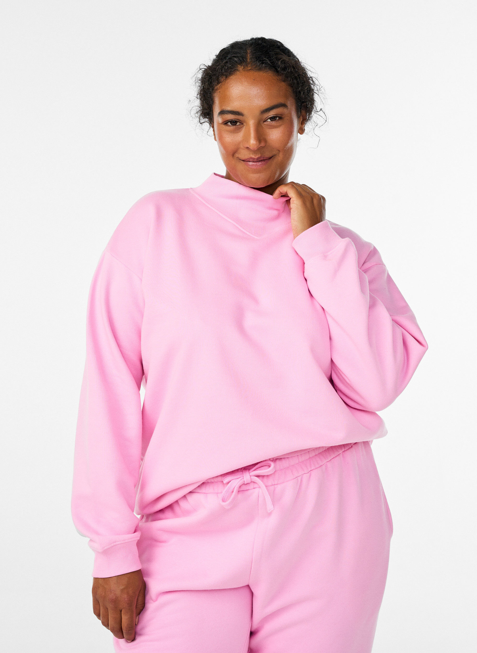Zizzi Sweatshirt met hoge kraag en lange mouwen, Roze, Model image number 0