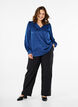 Blouse met lange mouwen, ruches en V-hals, Estate Blue, Model image number 2