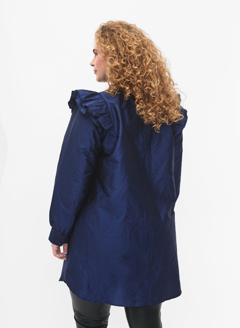 Effen overhemd met lintdetail, Titan, Model image number 1