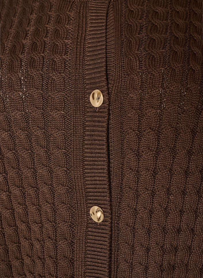Kabelgebreid vest met gouden knopen, Bruin, Packshot image number 2