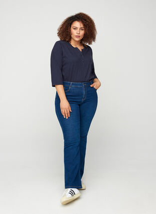 Ellen bootcut jeans met hoge taille, Dark blue denim, Model image number 3