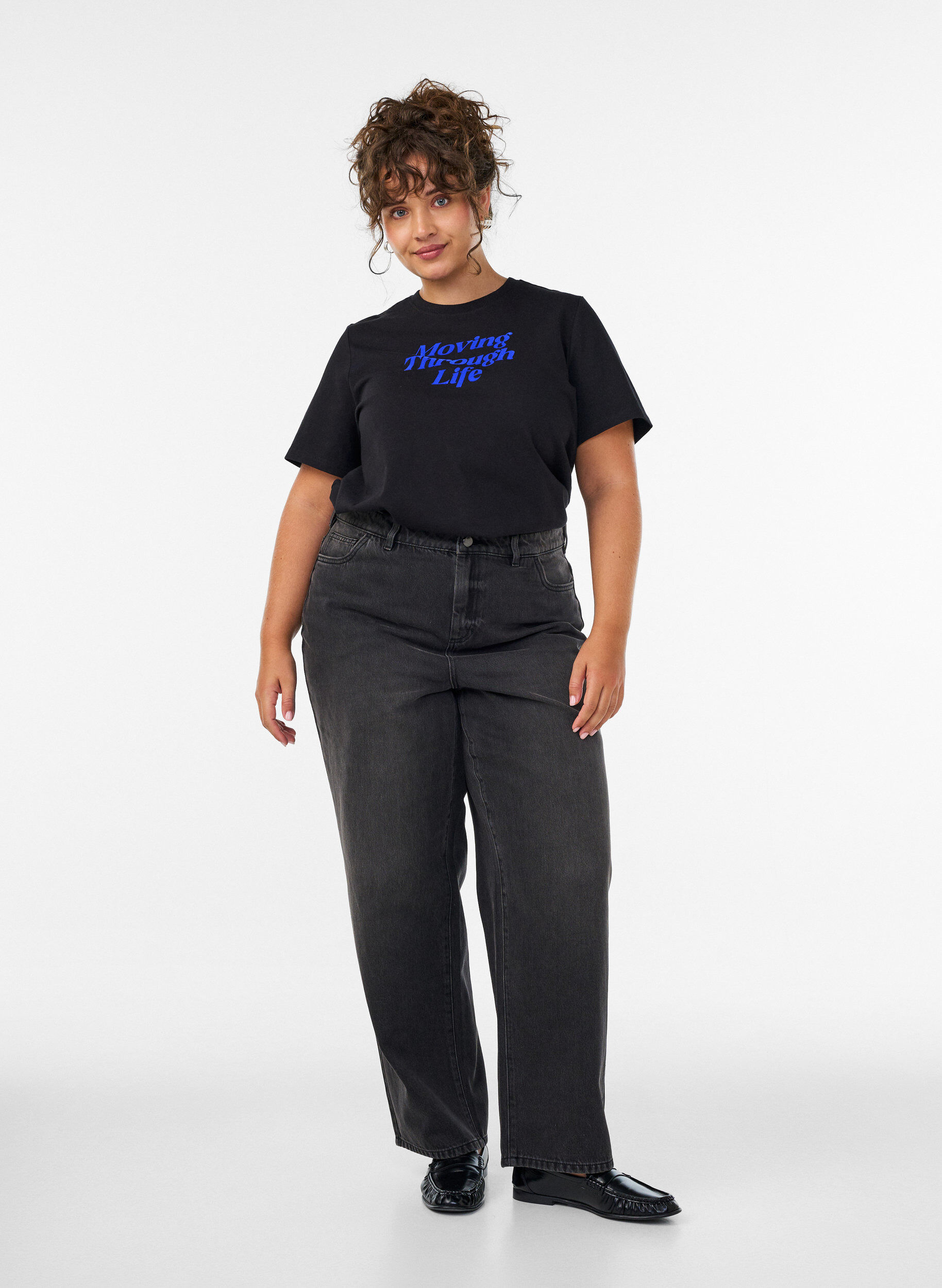 ZizziKatoenen T-shirt met tekstprint, Zwart, Model image number 1