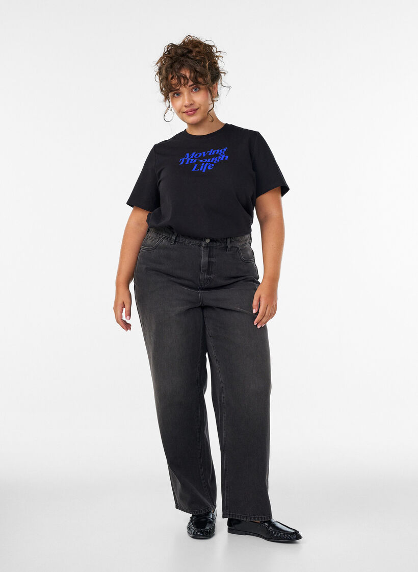 Katoenen T-shirt met tekstprint, Zwart, Model image number 1