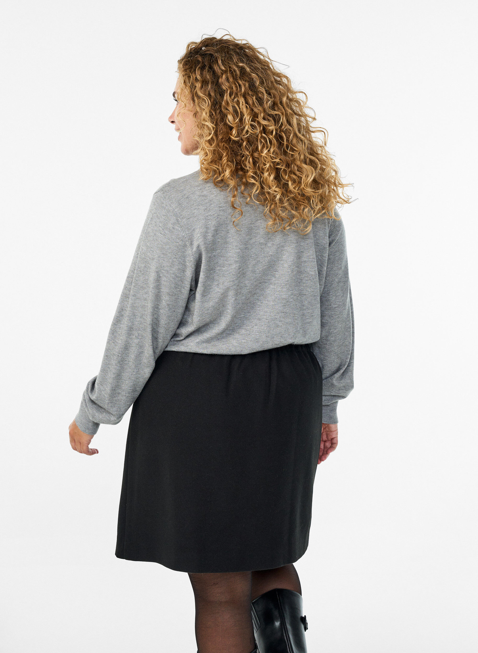 Zizzi Strik blouse met kraag, Grijs, Model image number 2