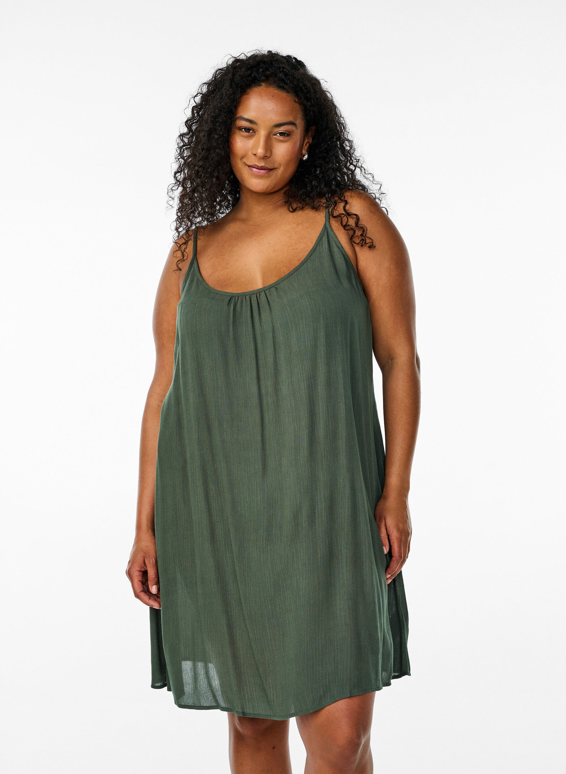 Zizzi Effen viscose jurk met bandjes, Groen, Model image number 0