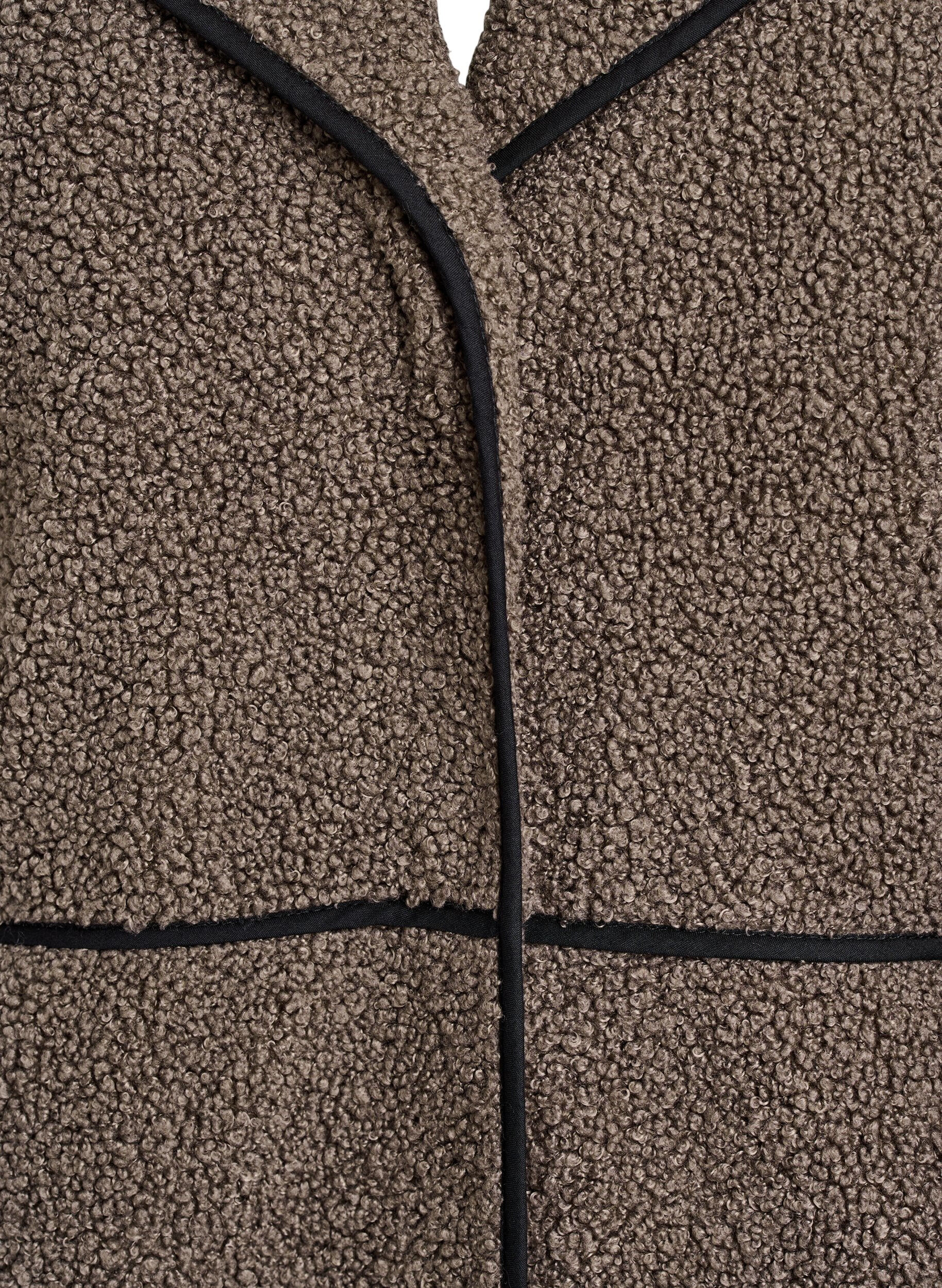 Zizzi Knusse teddystof jas met contrastdetails, Bruin, Packshot image number 2