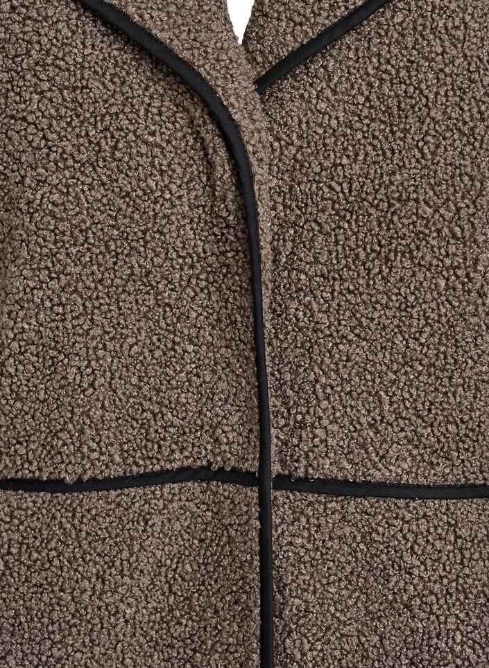 Knusse teddystof jas met contrastdetails, Bruin, Packshot image number 2