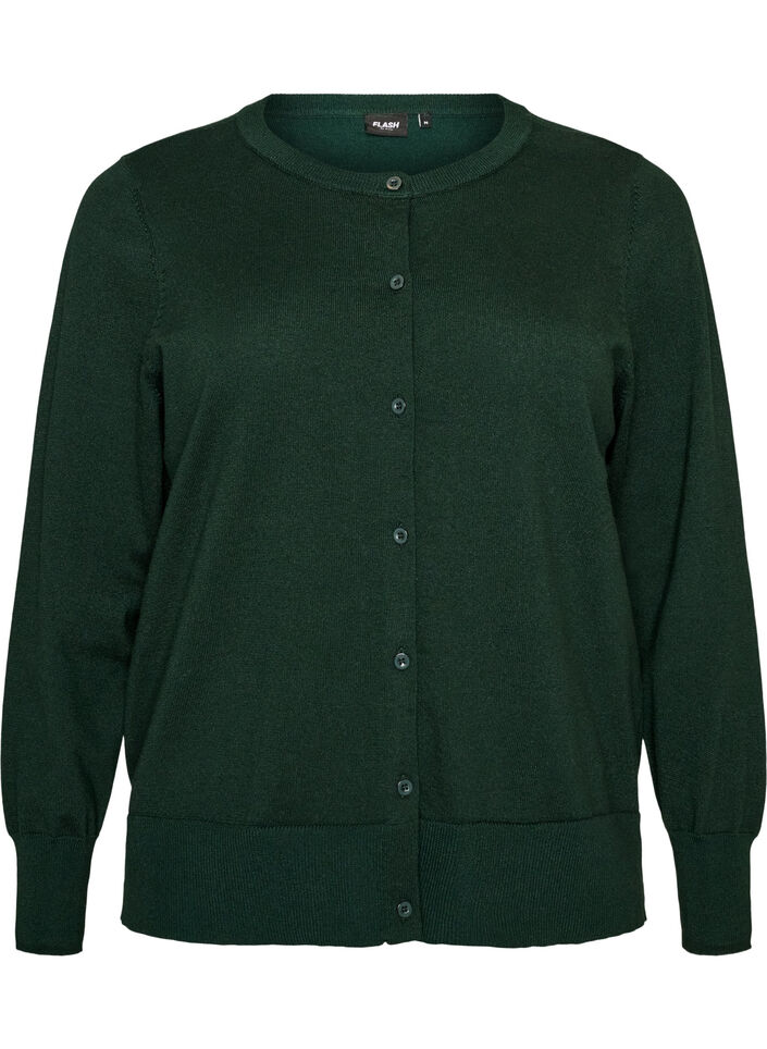 Fijngebreide cardigan met ronde hals, Groen, Packshot image number 0