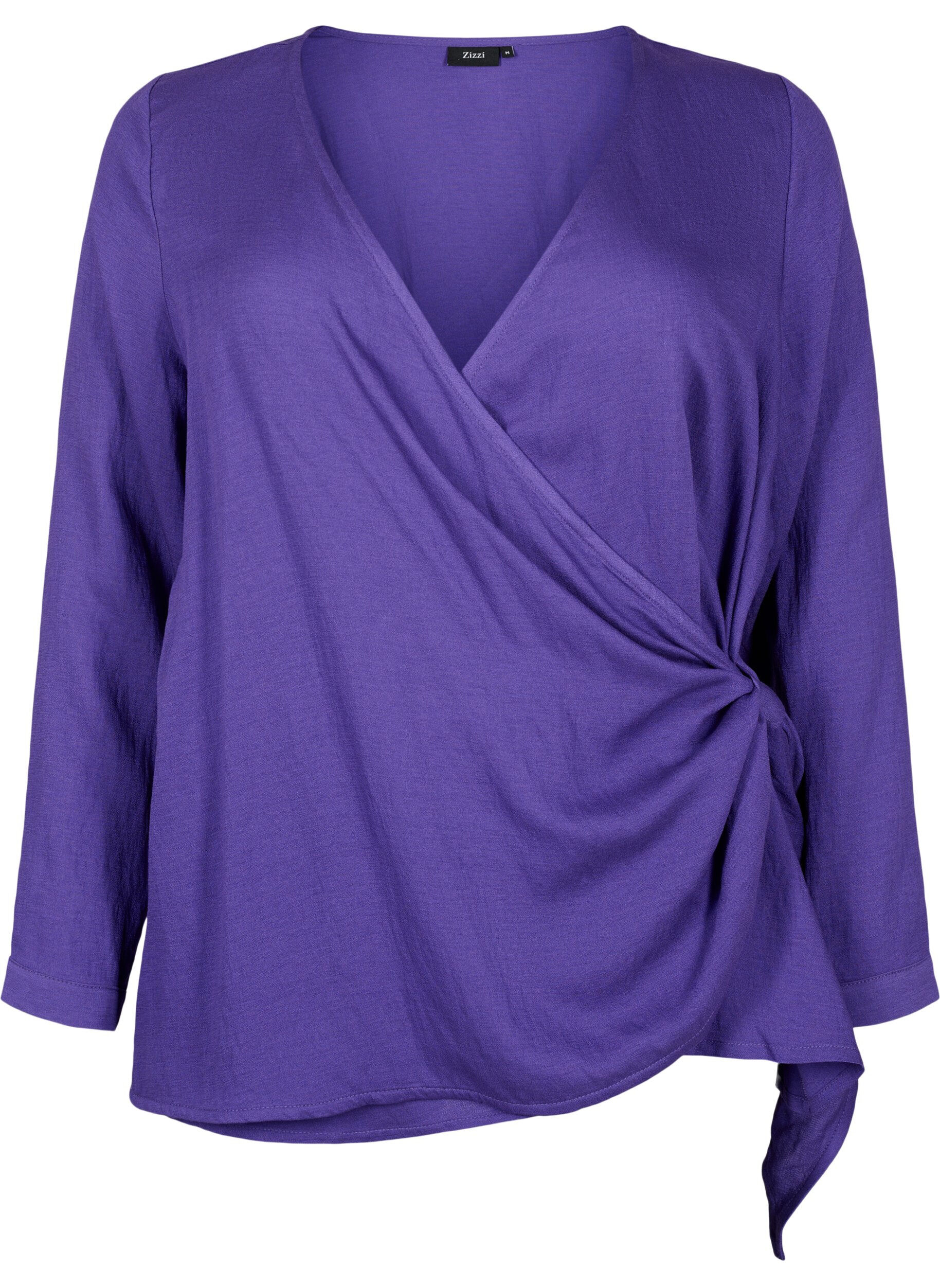 Zizzi Blouse met lange mouwen in viscose met een wikkel-look, Prism Violet, Packshot image number 0