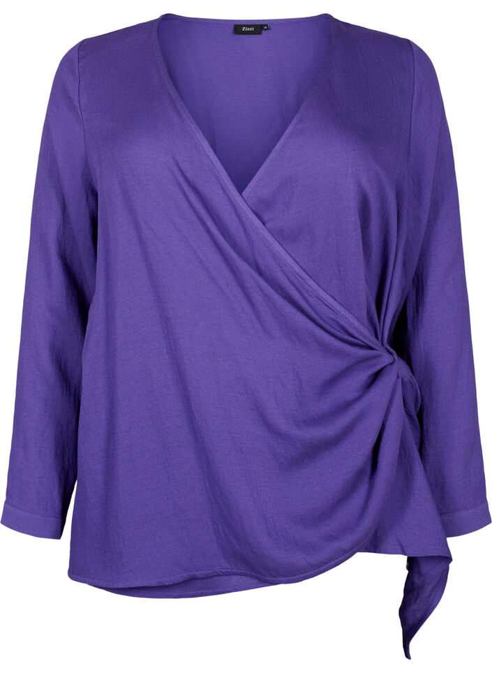 Blouse met lange mouwen in viscose met een wikkel-look, Prism Violet, Packshot image number 0