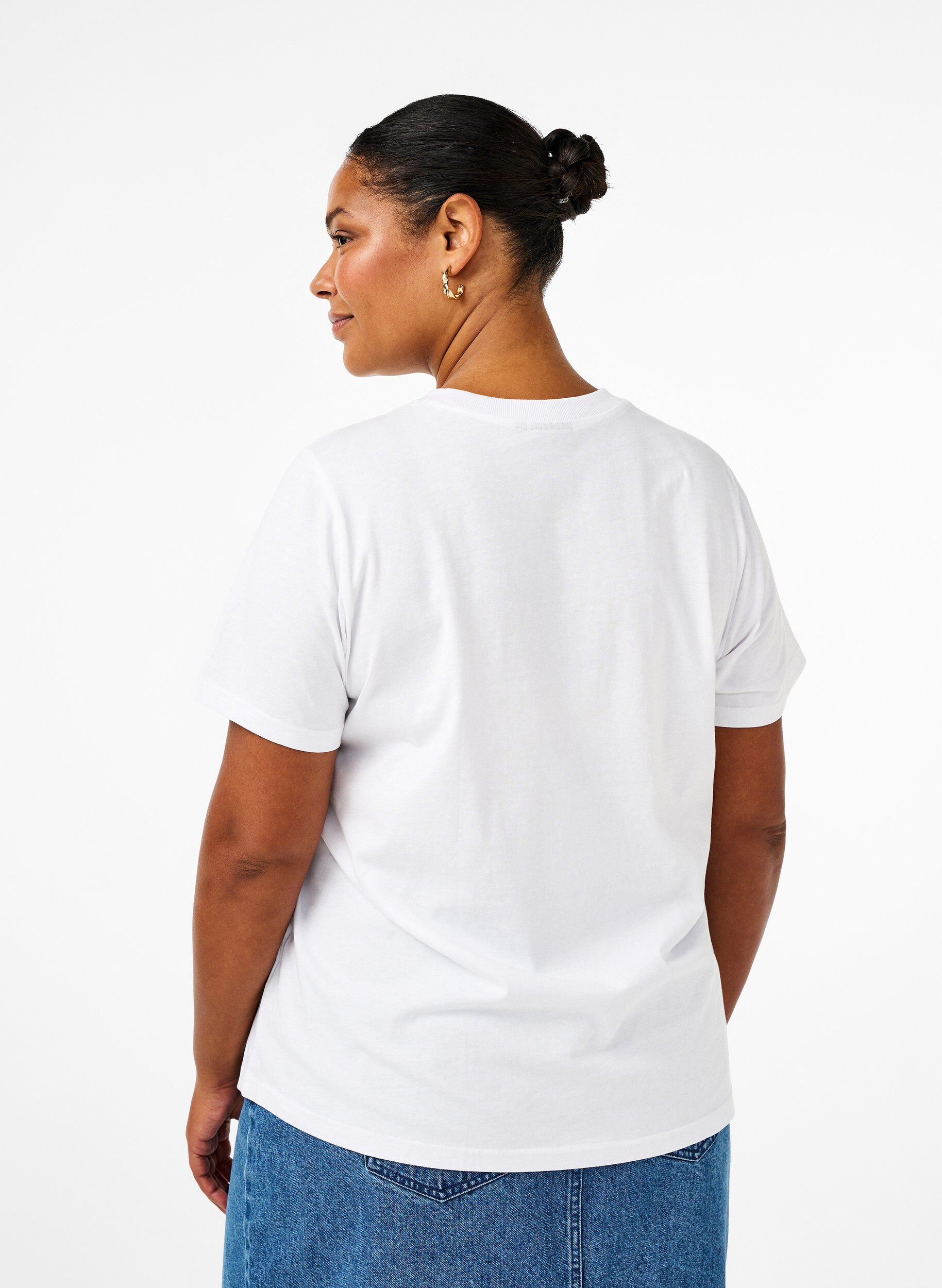 ZizziBasic katoenen T-shirt met ronde hals, Wit, Model image number 2