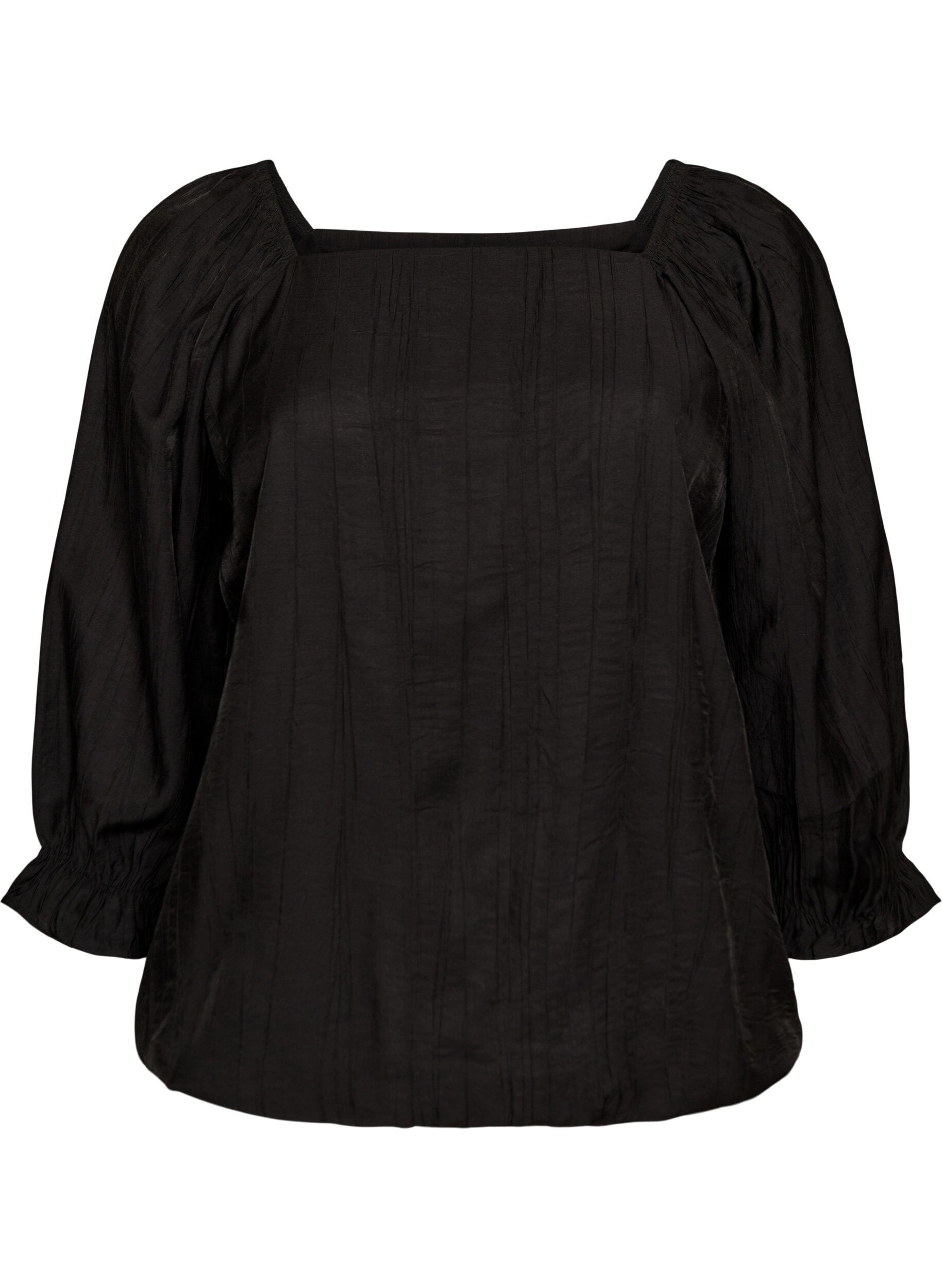 Zizzi Viscose blouse met een vierkante hals en 3/4-mouwen, Zwart, Packshot image number 0