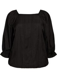 Viscose blouse met een vierkante hals en 3/4-mouwen, Zwart
