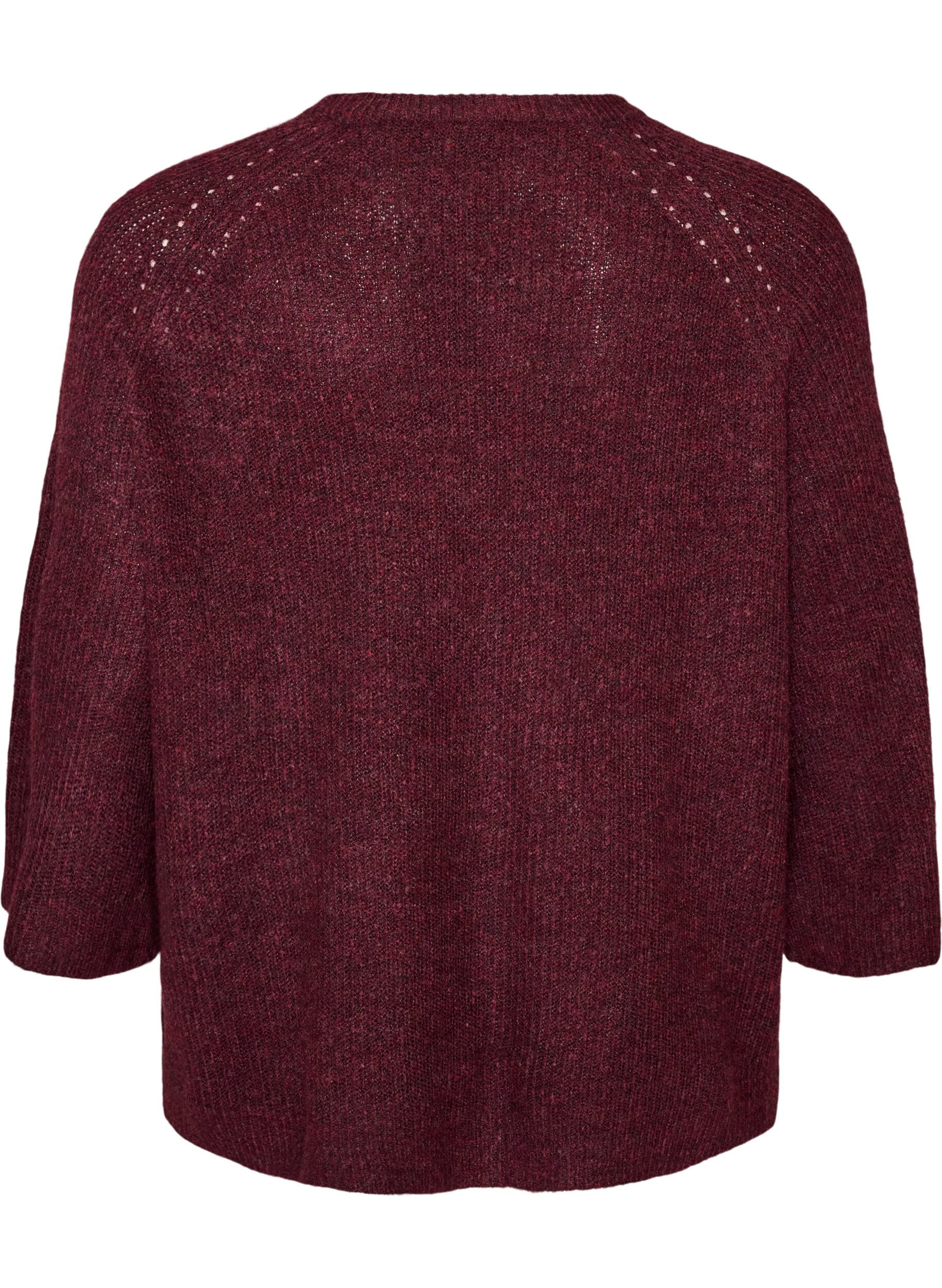ZizziGeribde trui met 3/4 mouwen, Rood, Packshot image number 1