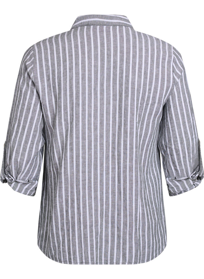 Linnen en viscose shirt met 3/4 mouwen, Groen, Packshot image number 1