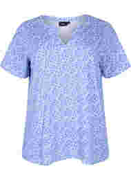 Gebloemd katoenen t-shirt met v-hals, Ultramarine AOP