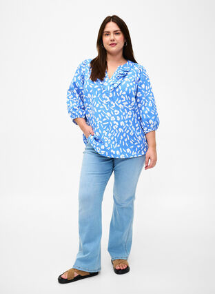 Katoenen blouse met 3/4 mouwen en print, Marina White AOP, Model image number 2