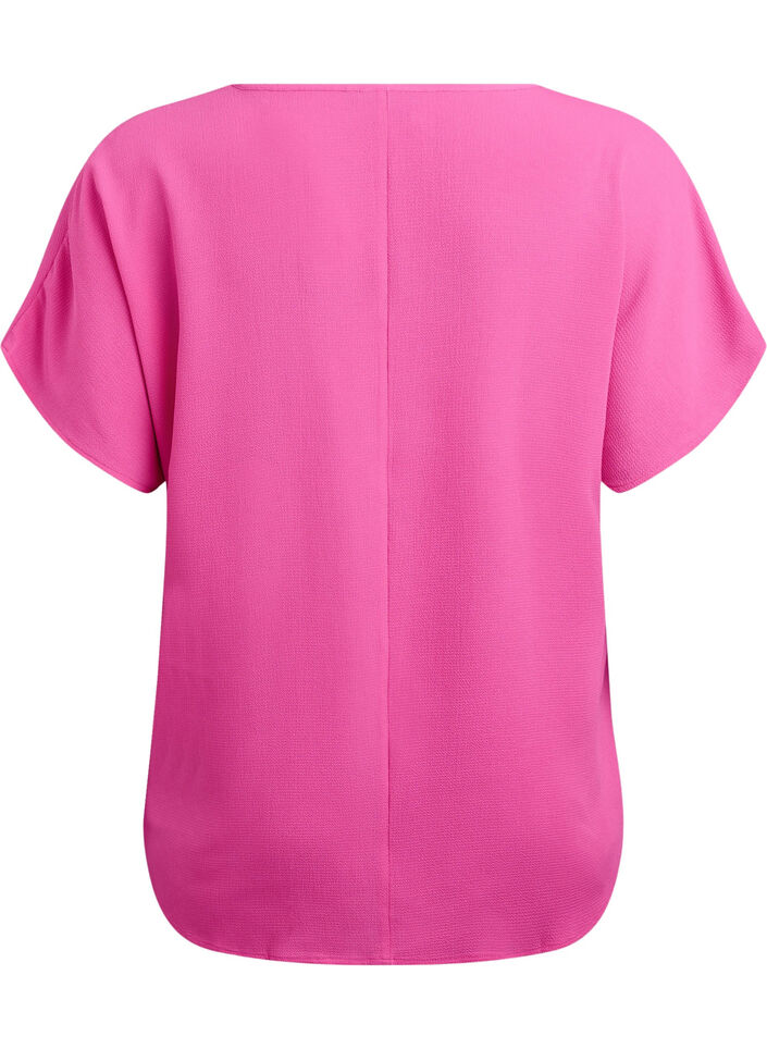 Blouse met korte mouwen en een ronde halslijn, Roze, Packshot image number 1