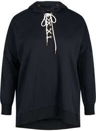 Sweatshirt met capuchon en contrasterend koord, Black
