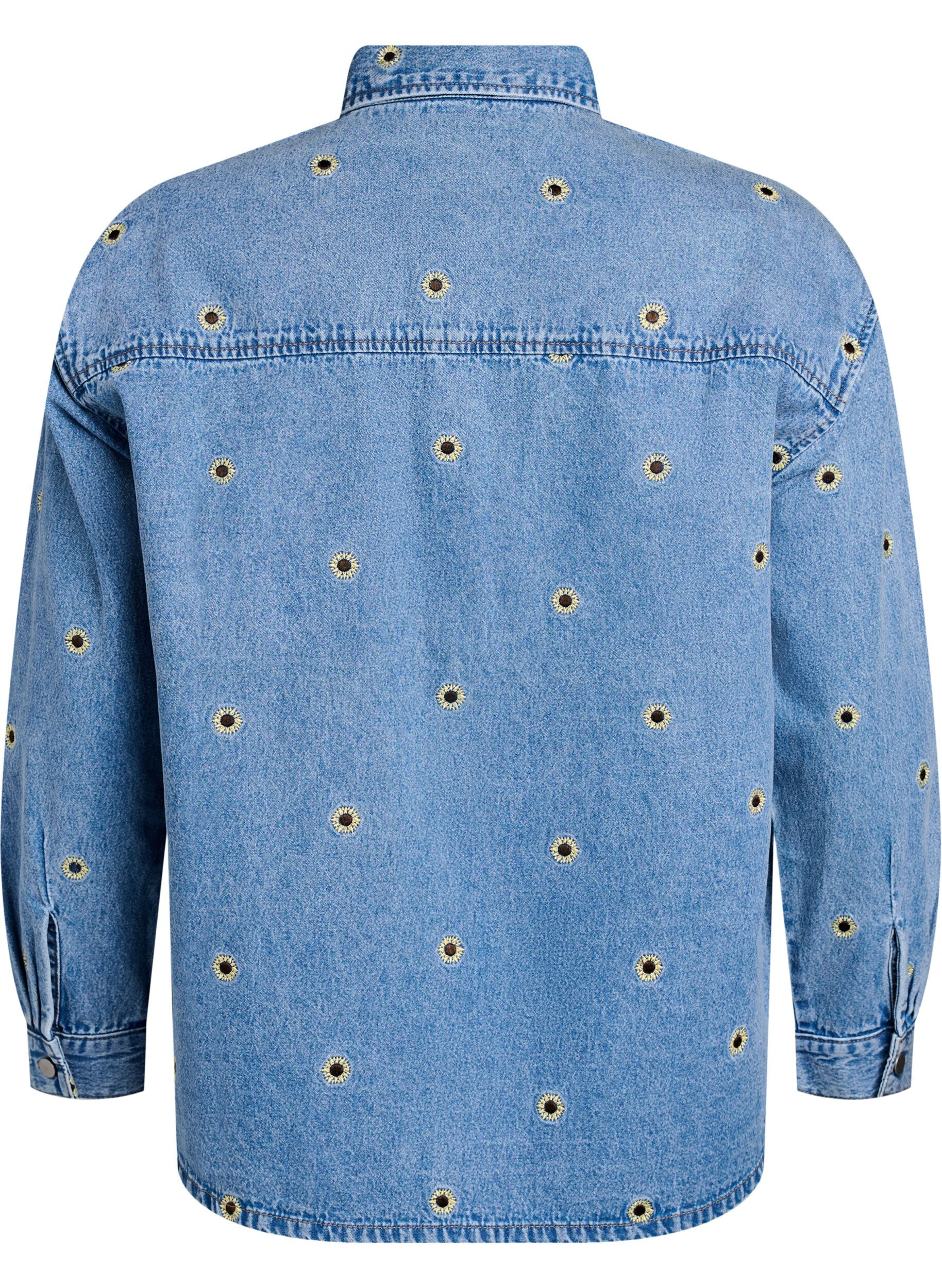Zizzi Denim shirt met geborduurde bloemen, Blauw, Packshot image number 1