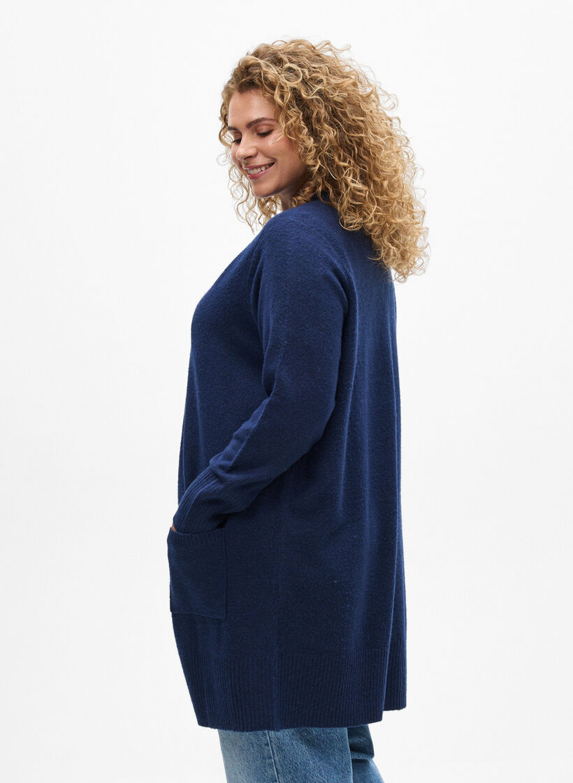 Geribd gebreid vest met zakken, Blauw, Model image number 2