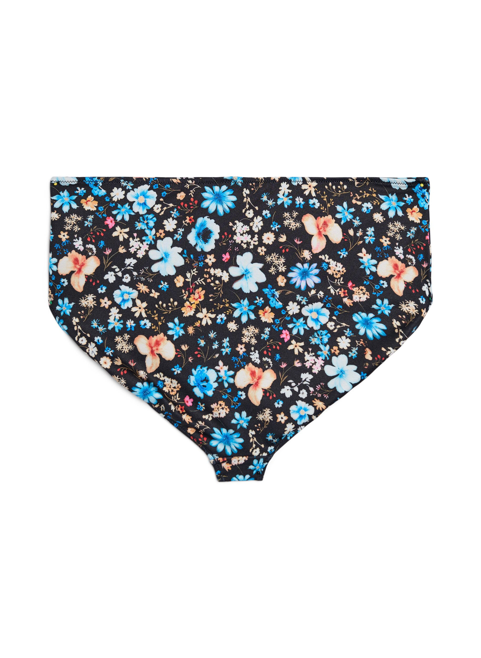 Zizzi Hoog getailleerde bloemrijke bikini broekjes, Blauw, Packshot image number 1