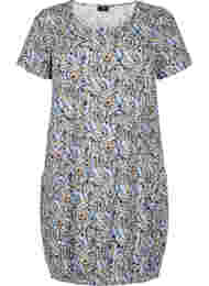 Katoenen jurk met korte mouwen en print, Blue Paisley 