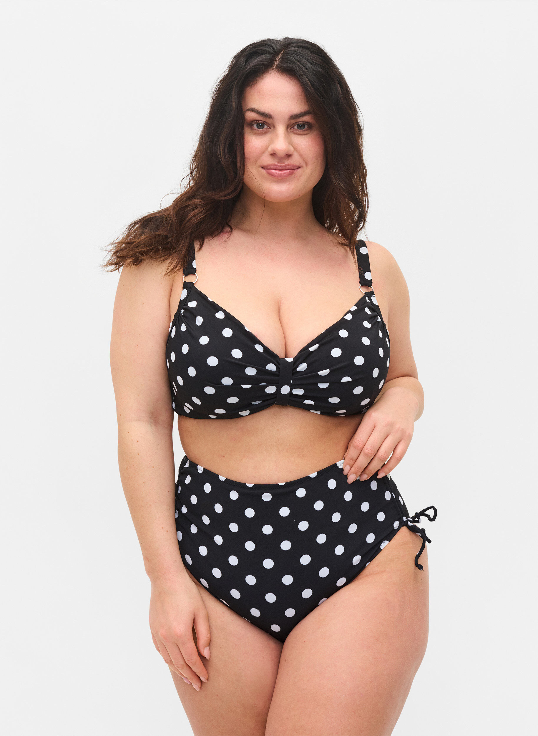 Zizzi Druk bikini bodems met een hoge taille, Dotted Print, Model image number 0