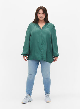 Lange mouw shirt blouse in viscose, Sea Pine, Model image number 2