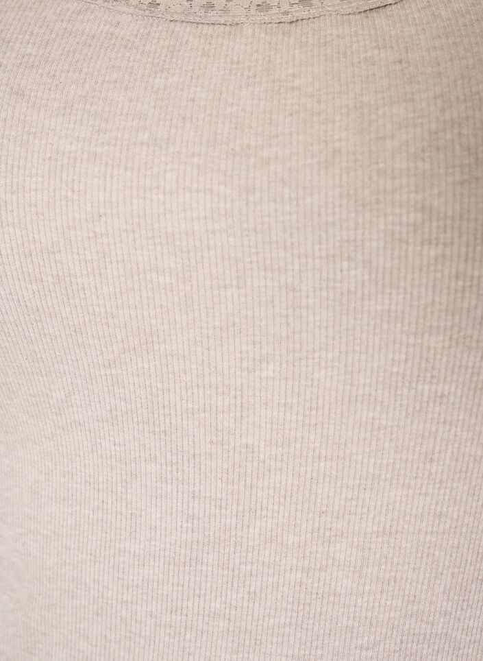Geribde top met kanten afwerking, Beige, Packshot image number 2