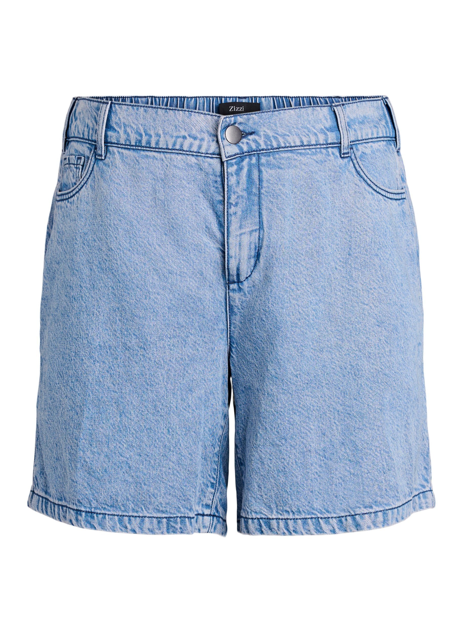 Zizzi Losse denim shorts met hoge taille, Blauw, Packshot image number 0