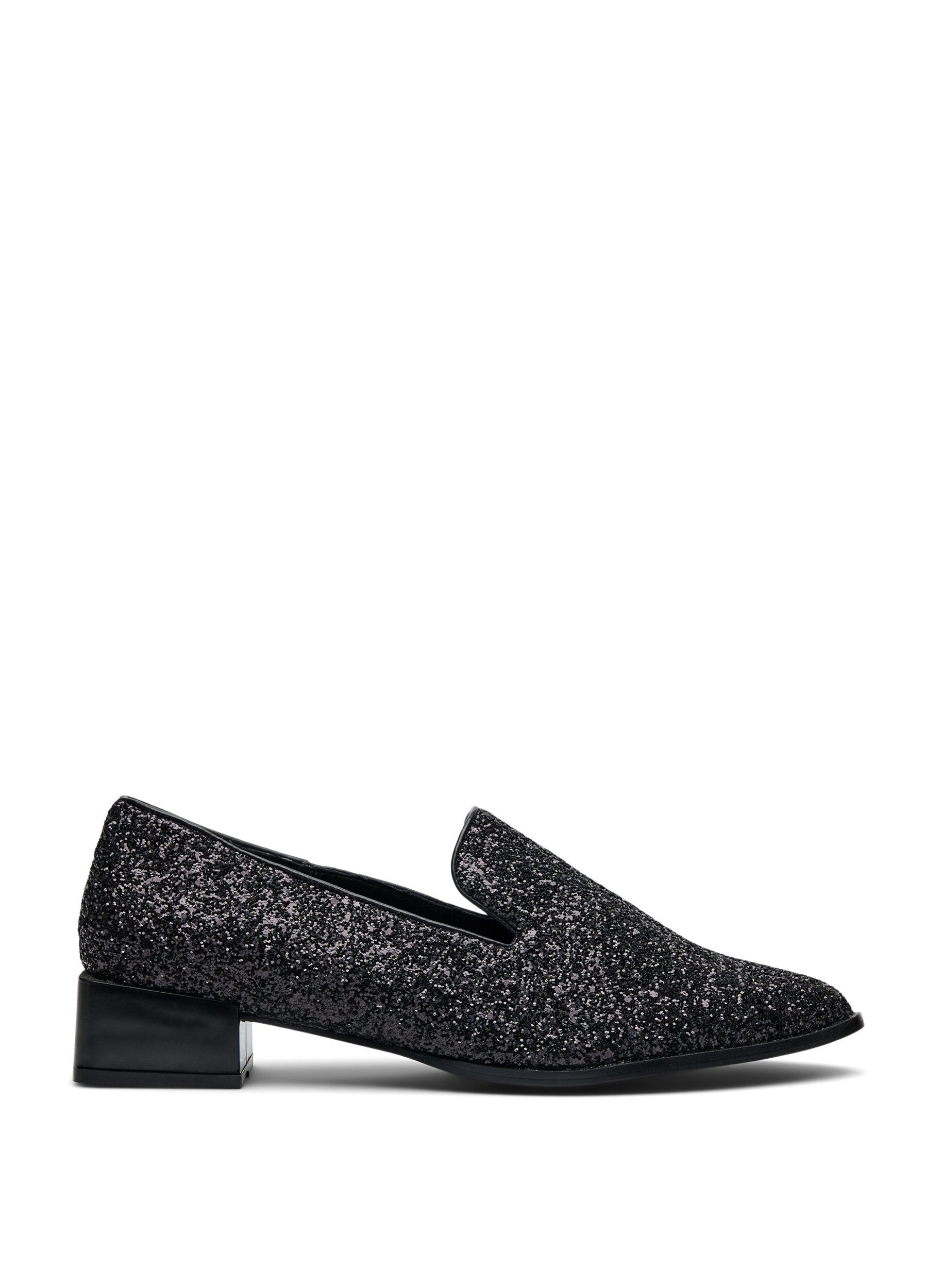 Zizzi Wide fit - Loafers met glitter, Zwart, Packshot image number 0