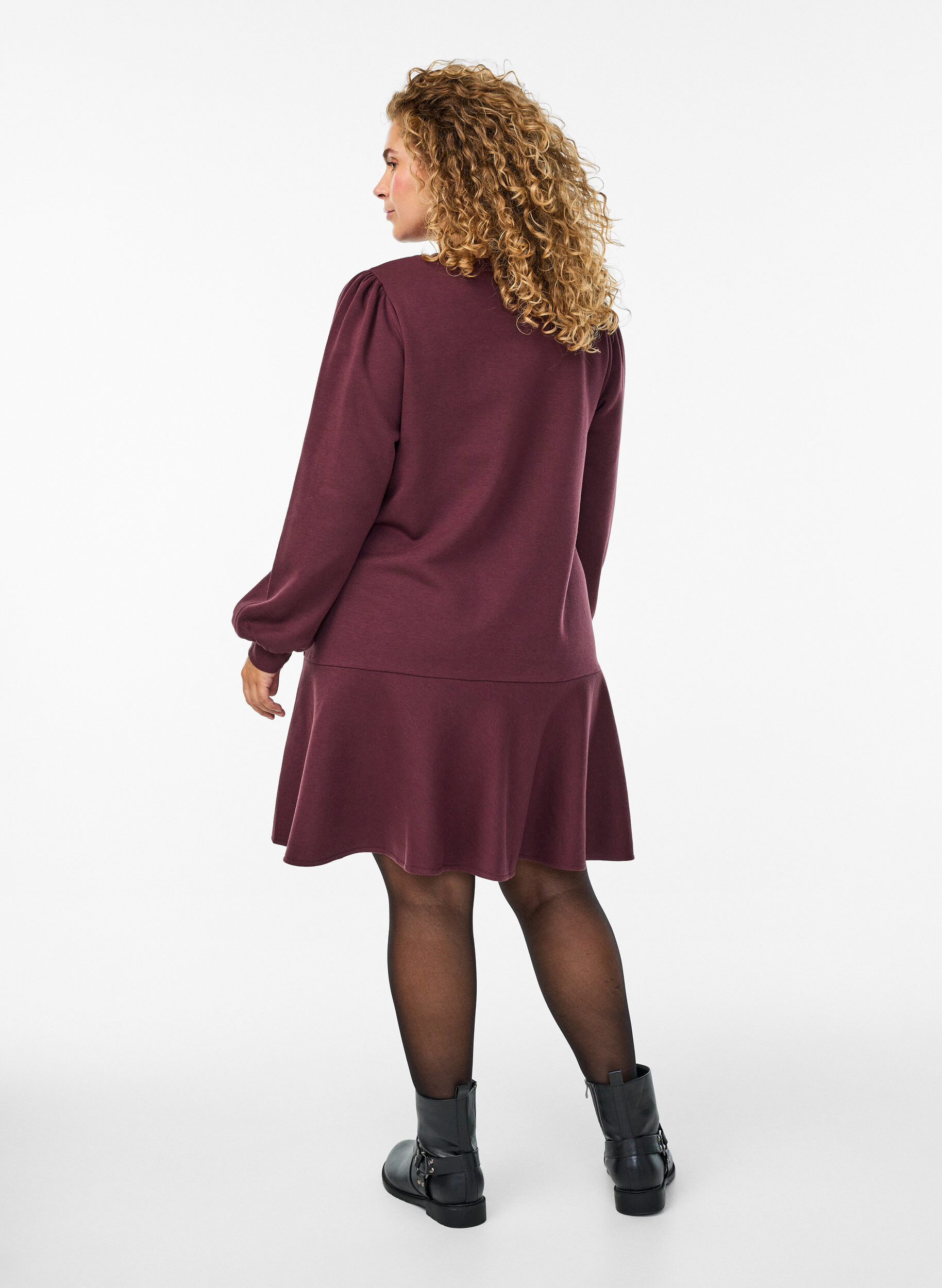 Zizzi Korte sweaterjurk met ruchesdetail, Donker Bordeaux, Model image number 2