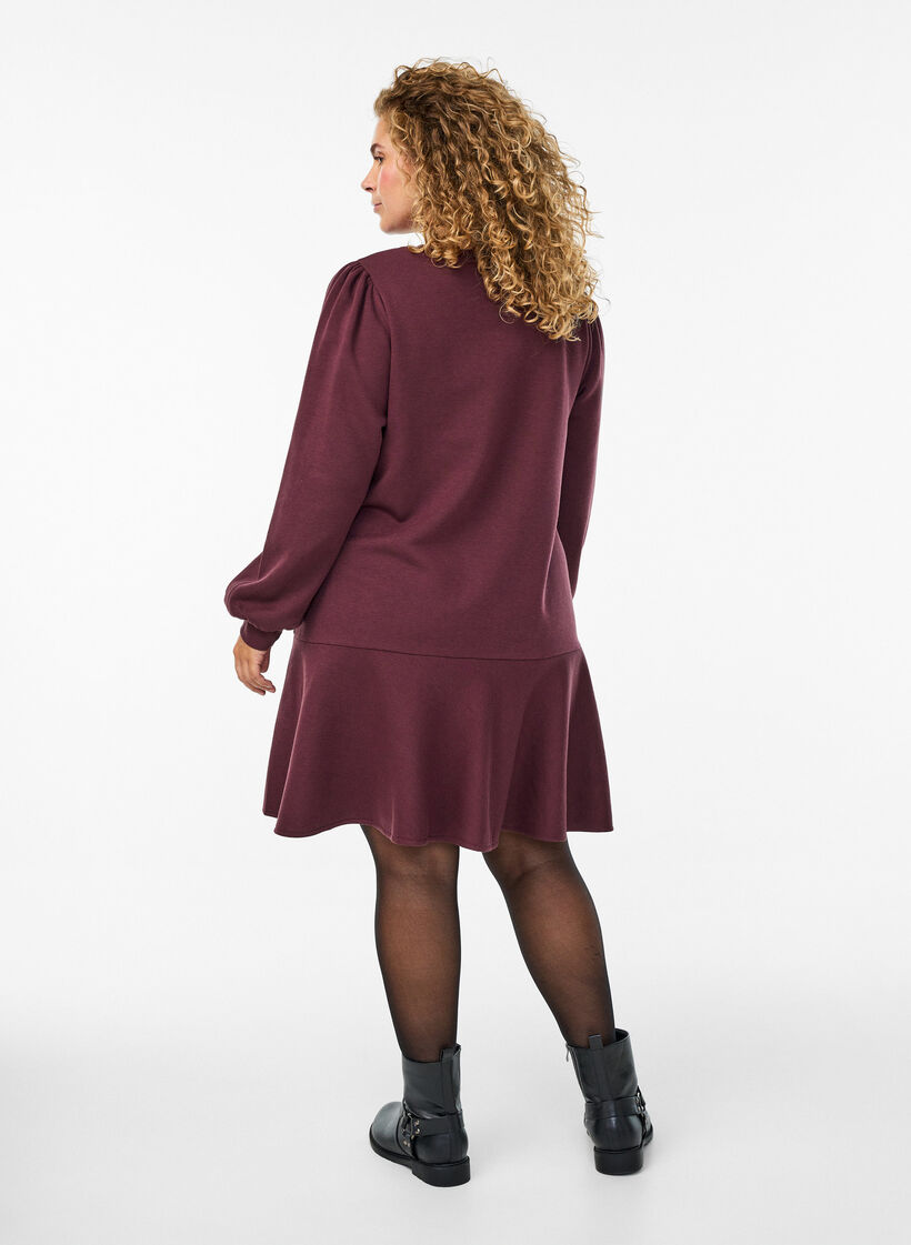 Korte sweaterjurk met ruchesdetail, Donker Bordeaux, Model image number 2